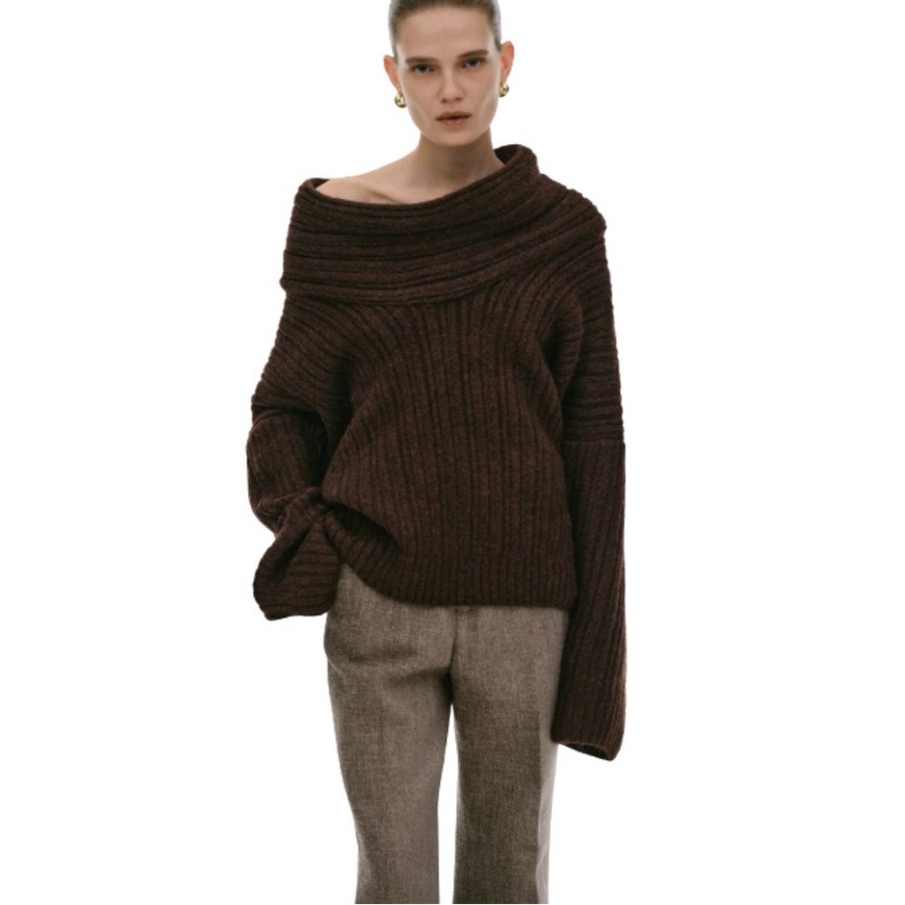 Source Unknown Becca Oversized High Roll Knit Off-Shoulder Sweater